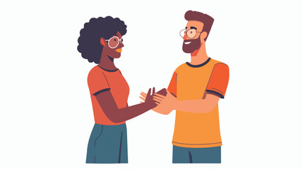 Young man and Black woman shake hands in the office.
