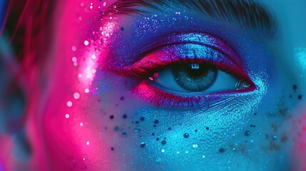 a futuristic cyberpunk eye shadow palette with bold neon shades of electric blue, hot pink, and fluorescent green. Showcase the edgy and avant-garde nature of the colors.