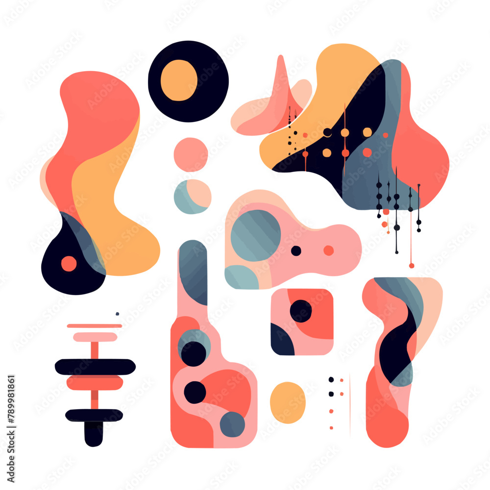 Poster set of abstract custom shapes. fluid pixelated elements for social media design, web design, print, 