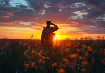 Sunset Salute: Cinematic Tribute in the Field - obrazy, fototapety, plakaty
