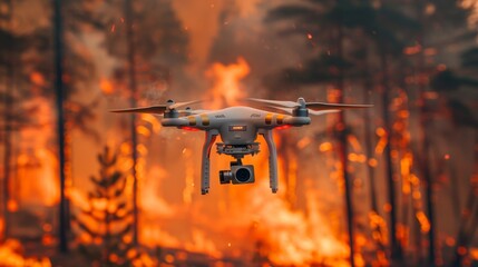 Dart drone soaring over devastating forest fire at dusk