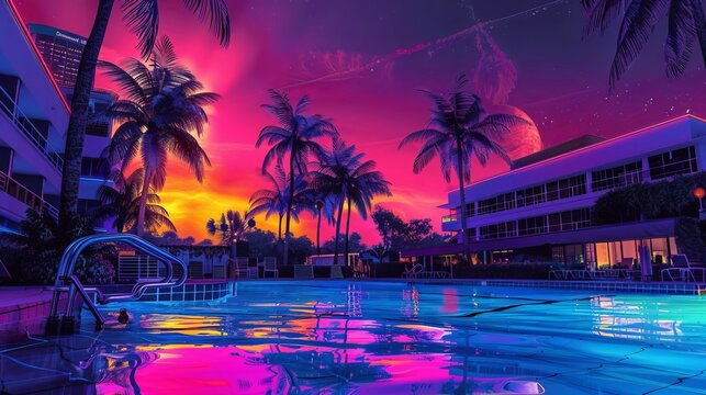 The atmosphere in miami is vibrant, colorful, and pulsating with the energy of the era, capturing the essence of '80s excess and decadence 