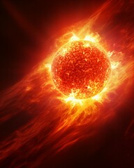 Solar flare viewed from science observatory, panoramic, awe-inspiring cosmos, detailed sun surface, majestic, 