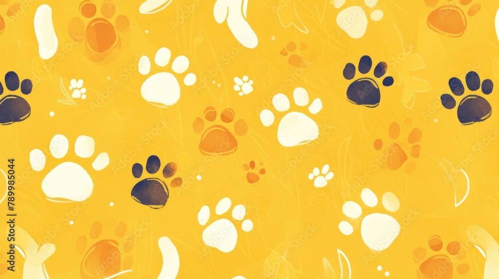 Poster a playful doodle style pattern featuring cat pawprints in a 2d design