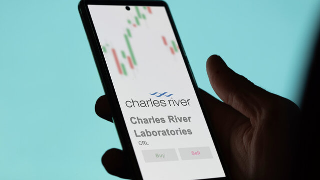 April 09th 2024 , Wilmington, Massachusetts. Close up on logo of Charles River Laboratories on the screen of an exchange. Charles River Laboratories price stocks, $CRL on a device.