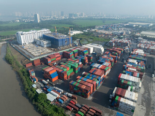 Stack of containers box for import export business in Saigon, Vietnam