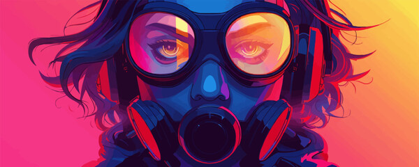 cyberpunk girl in futuristic gas mask with protective glasses cyberpunk girl in futuristic vector cartoon cyberpunk. vector simple illustration