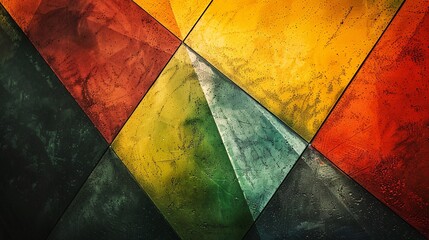 Abstract artwork presents a triangle-filled background. Graphic design highlights geometric shapes.