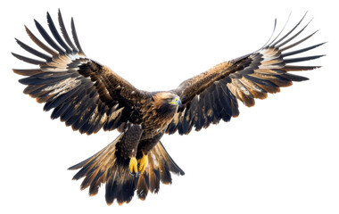 Obraz premium Majestic golden eagle soaring with wings spread wide isolated on transparent background