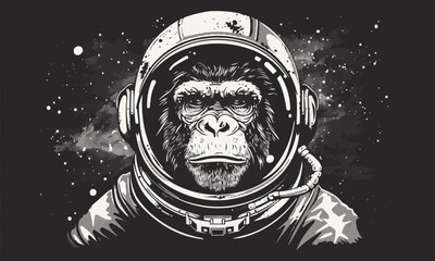 Hand Drawn Monkey Astronaut Vector