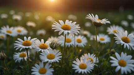 Fototapeta premium Vector blossoming daisy flowers field, nature border isolated.generative.ai 