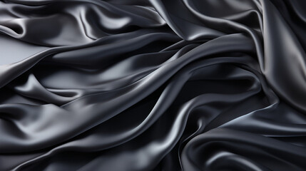 Obraz premium Black gray satin dark fabric texture luxurious shiny that is abstract silk cloth panorama background with patterns soft waves blur сreated with Generative Ai