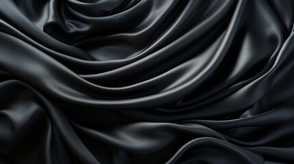 Black gray satin dark fabric texture luxurious shiny that is abstract silk cloth panorama background with patterns soft waves blur сreated with Generative Ai