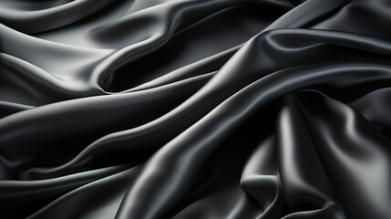 Fototapeta premium Black gray satin dark fabric texture luxurious shiny that is abstract silk cloth panorama background with patterns soft waves blur сreated with Generative Ai