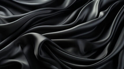 Black gray satin dark fabric texture luxurious shiny that is abstract silk cloth panorama background with patterns soft waves blur сreated with Generative Ai - obrazy, fototapety, plakaty