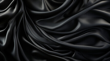 Black gray satin dark fabric texture luxurious shiny that is abstract silk cloth panorama background with patterns soft waves blur сreated with Generative Ai