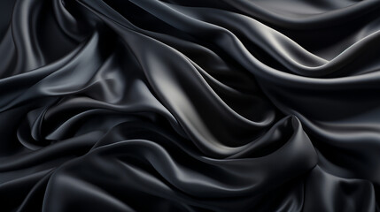 Fototapeta premium Black gray satin dark fabric texture luxurious shiny that is abstract silk cloth panorama background with patterns soft waves blur сreated with Generative Ai