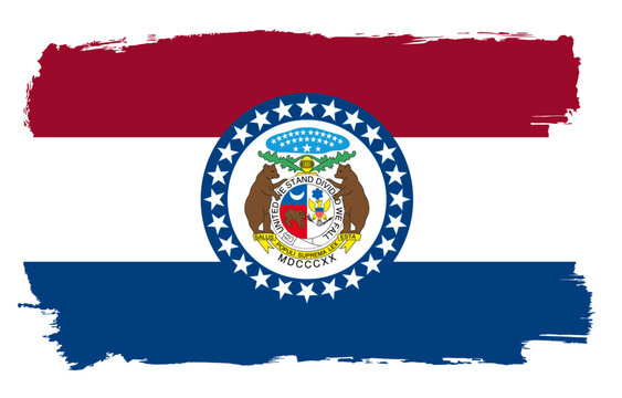 Missouri state flag with paint brush strokes grunge texture design. Grunge United States brush stroke effect