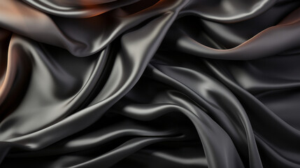 Black gray satin dark fabric texture luxurious shiny that is abstract silk cloth panorama background with patterns soft waves blur сreated with Generative Ai - obrazy, fototapety, plakaty
