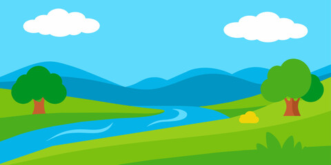 Obraz premium a river with tree vector carton background illustration