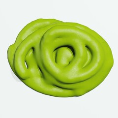 3d render of isolated wasabi swirl and line spatter or stains on white top view background