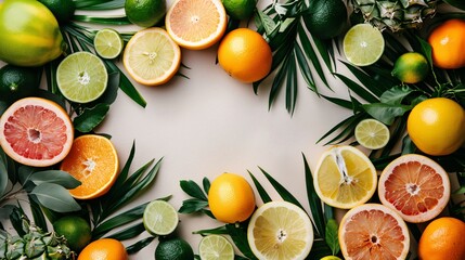 Sweet citrus fruits on a colorful background. A tasty and exotic wallpaper.