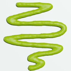 3d render of isolated wasabi swirl and line spatter or stains on white top view background