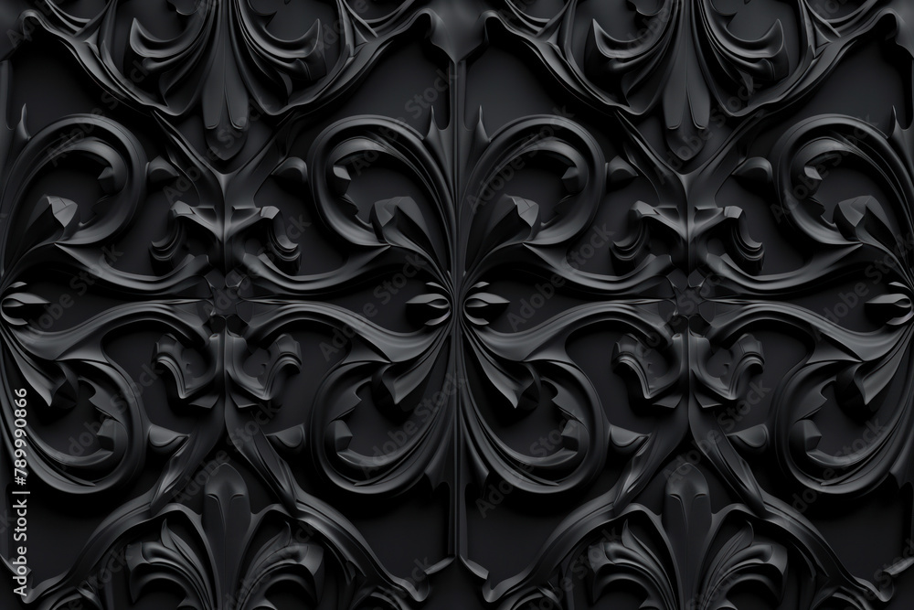 Poster sophisticated black classical 3d pattern. gothic ornament. inspired by the gothic architecture. back