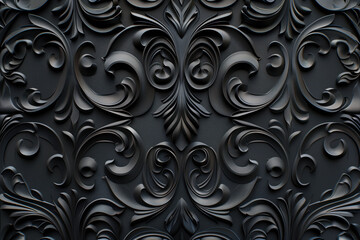 Sophisticated black classical 3d pattern. Gothic ornament. inspired by the gothic architecture. Background image. Created with Generative AI technology.