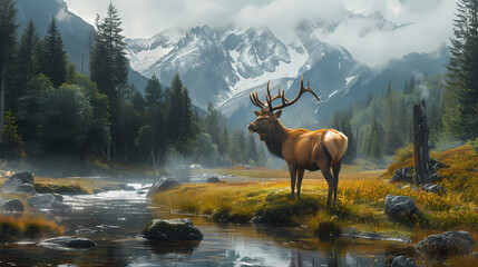 deer in the mountains 4k wallpaper