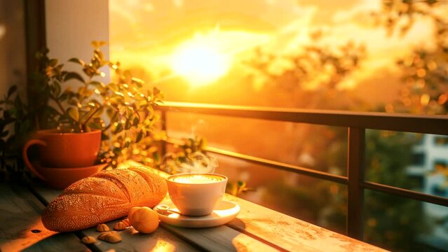 Dawn Delight: Savoring Coffee and Baguette as the Sun Rises