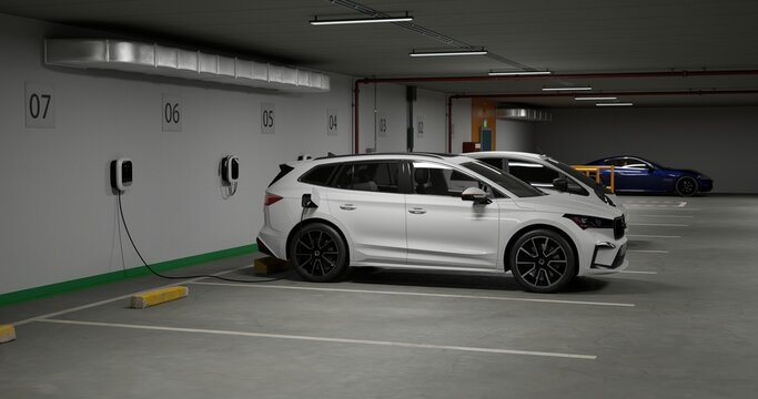 Home charging station provides an eco-friendly sustainable power supply for generic ev car. Progressive concept for future green energy storage for electric vehicles.