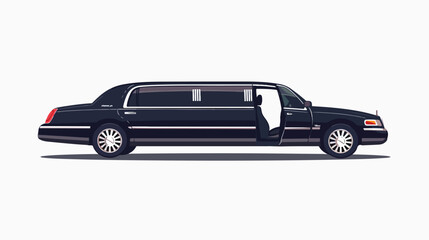 Limousine car with open back door isolated side view. - obrazy, fototapety, plakaty