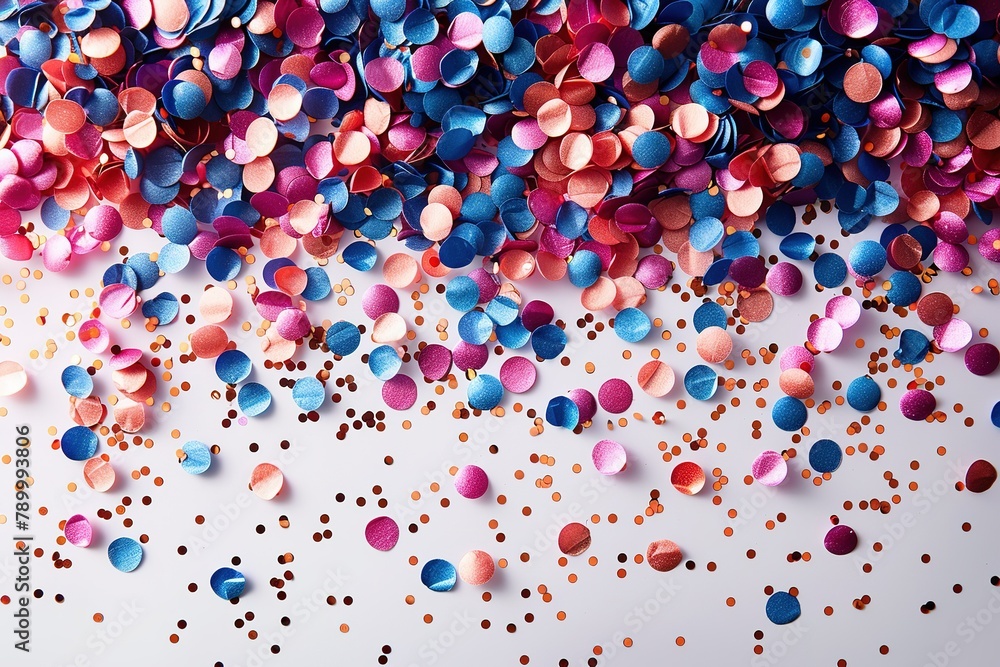 Poster colorful bright confetti isolated on transparent background copy space for text, decoration abstract