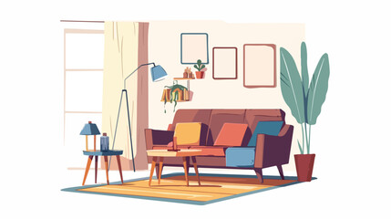 Living room interior. Vector flat cartoon illustratio
