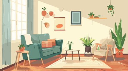 Living room interior. Vector flat cartoon illustratio