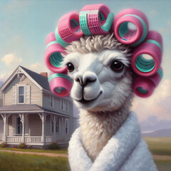 Obraz premium Portrait of a llama. Painting on canvas.