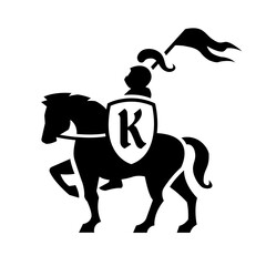 Knight riding a horse with a shield and flag logo. - 789994285