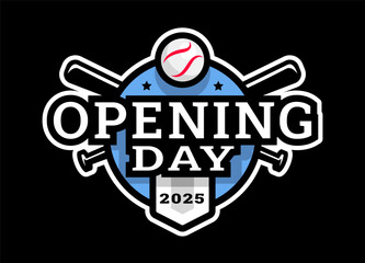Opening day, baseball logo, emblem on a dark background. - 789994406