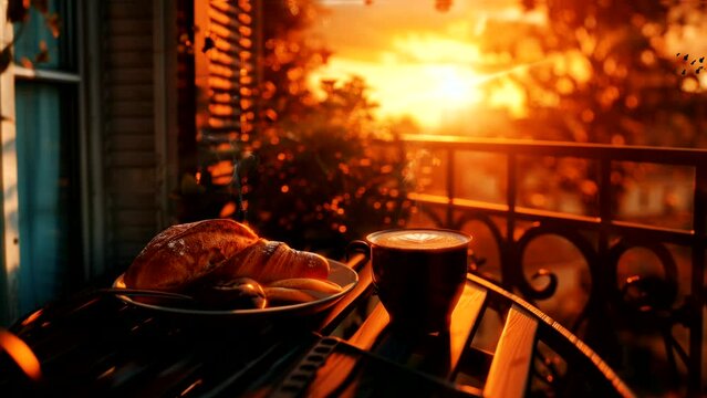 Sunrise Euphoria: Coffee and Baguette Amidst the Morning Light