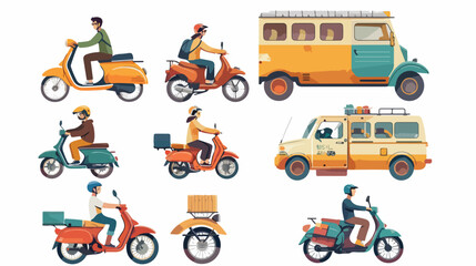 Obraz na płótnie Canvas Man rides by transport.Transportation set. Vector flat