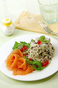 Wild rice salad with salmon.
