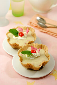 Marzipan filo pastry basket with petals.