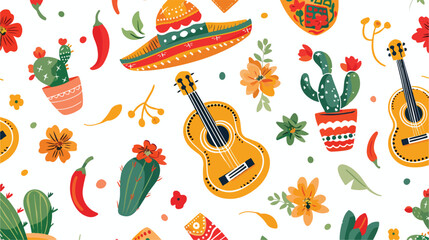 Mexican seamless pattern with traditional Mariachi