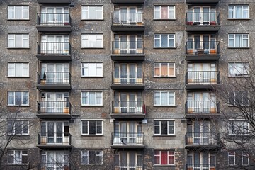 A small windows on the side wall of apartment panel buildings