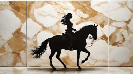 panel wall art, equestrian silhouette against a marble backdrop - obrazy, fototapety, plakaty