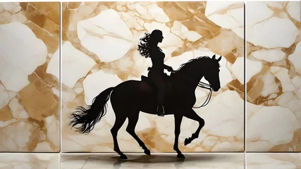 Tuinposter panel wall art, equestrian silhouette against a marble backdrop © Kashwat