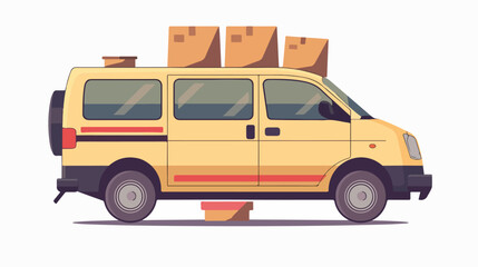 Minivan with boxes. Vector flat style illustration 