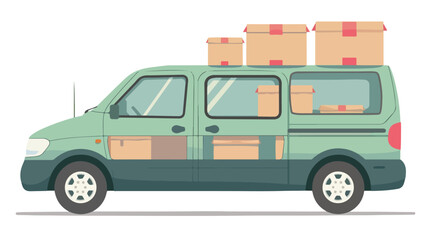 Minivan with boxes. Vector flat style illustration 