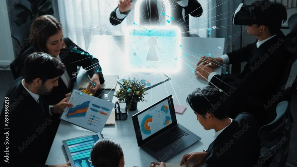 Poster manager using vr glass to connect security protection with hologram of privacy connection and digita
